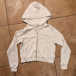 Tna Aritzia White Waffle Knit Zip Up Hoodie Women’s Large Thermal Jacket